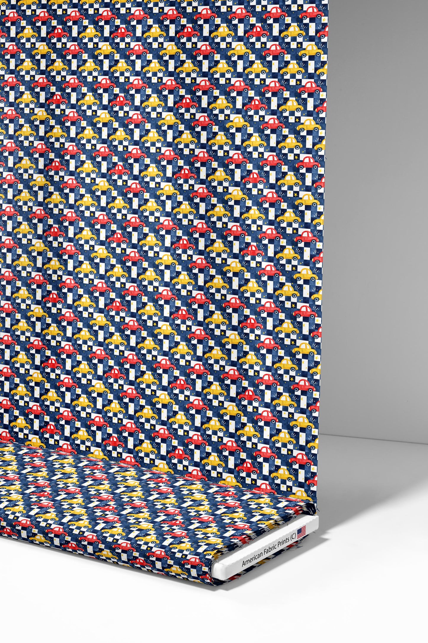 Checkered+Cars Fabric - Shop now at American Fabric Prints