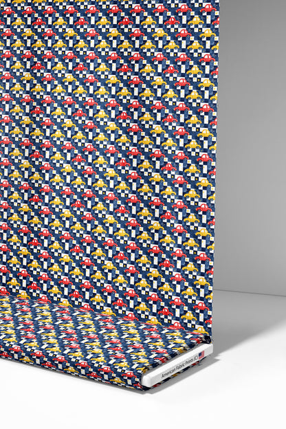 Checkered+Cars Fabric - Shop now at American Fabric Prints