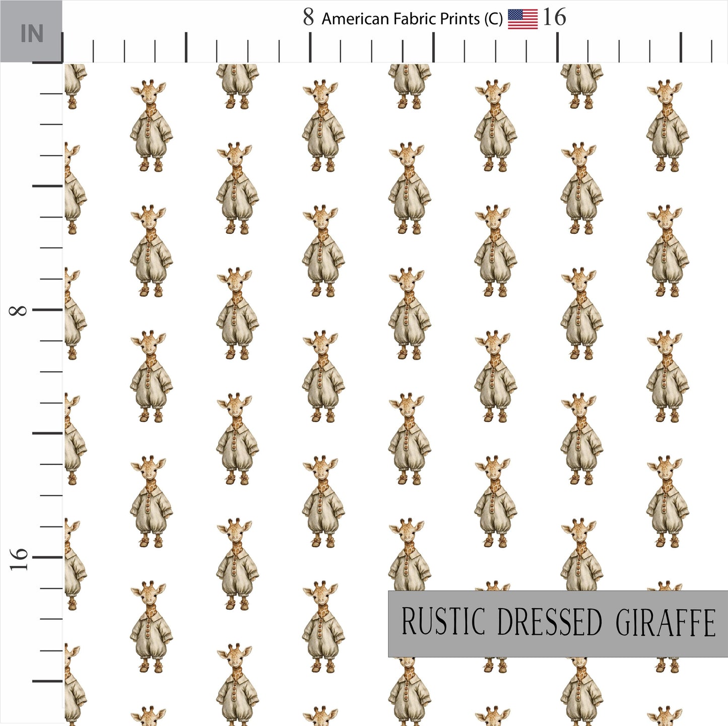 Rustic Dressed Giraffe Fabric - Quilting Cotton Print - Giraffe, Vintage Dressed Animal, Nursery Pattern - by American Fabric Prints