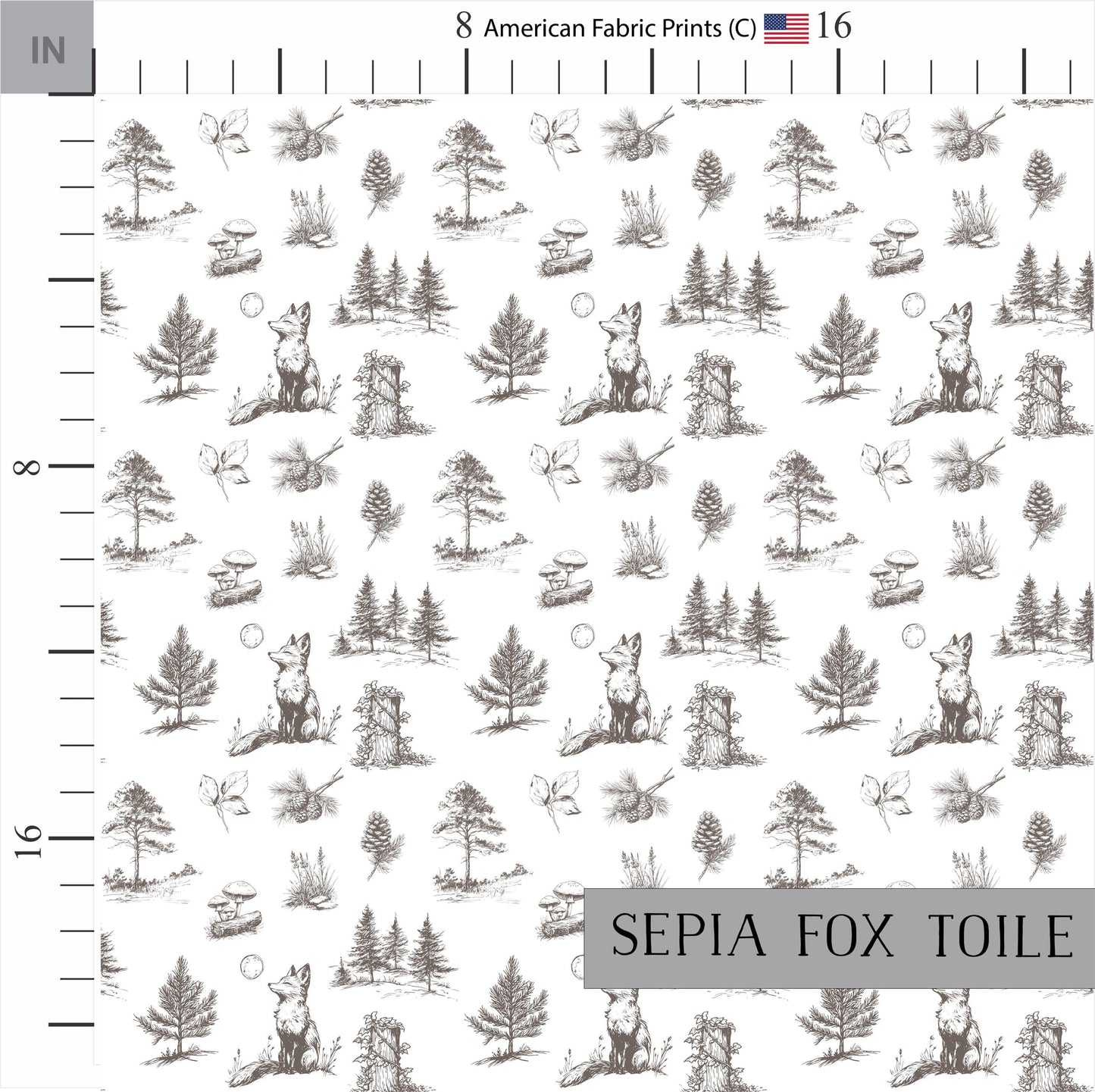 Fox Toile Cotton Fabric. Made in the USA by American Fabric Prints.