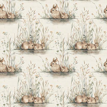 Bunnies at the Pond Fabric - Shop now at American Fabric Prints