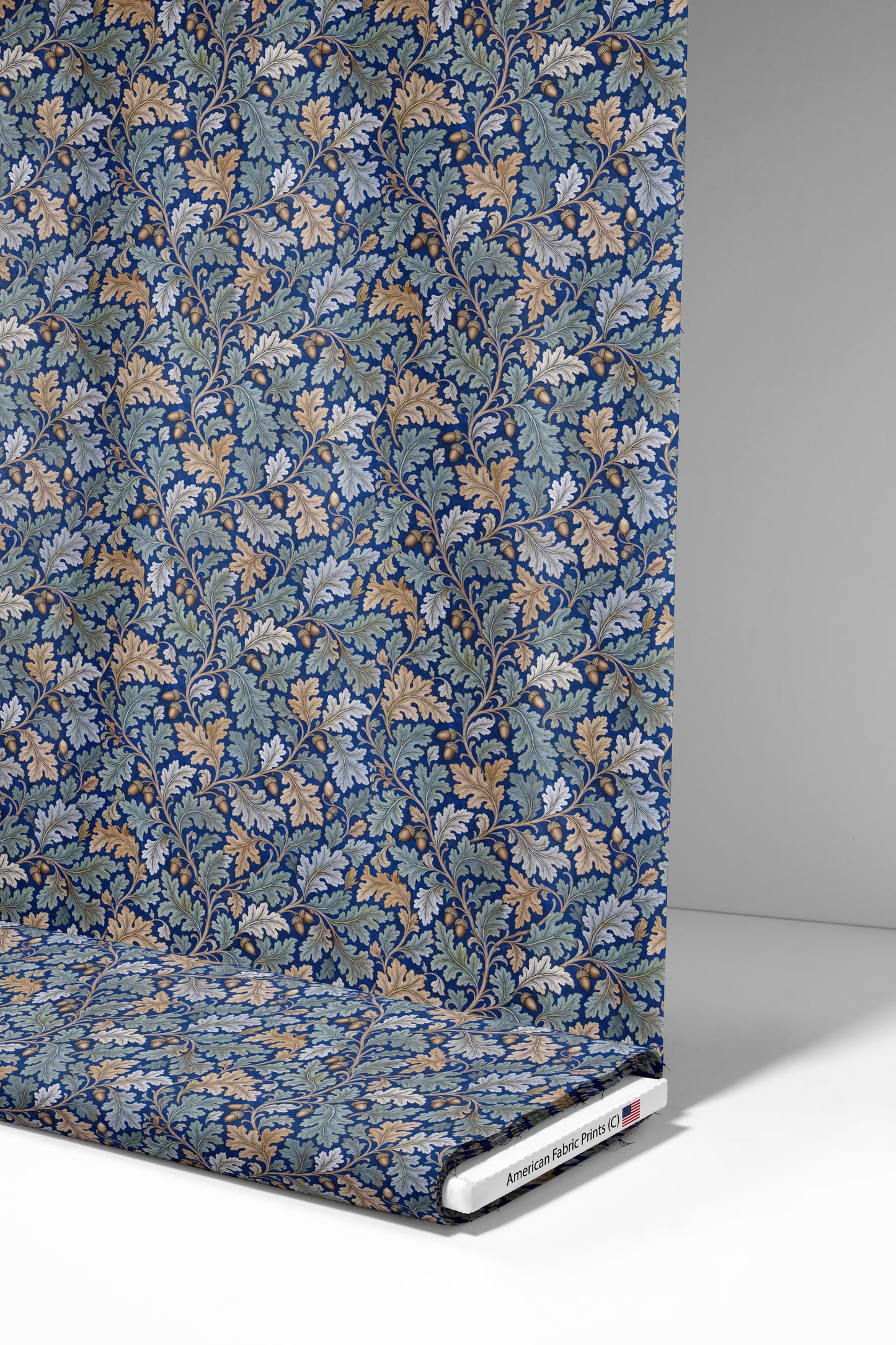 Navy Blue Oak and Acorn Fabric - Shop now at American Fabric Prints
