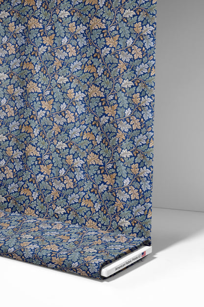 Navy Blue Oak and Acorn Fabric - Shop now at American Fabric Prints