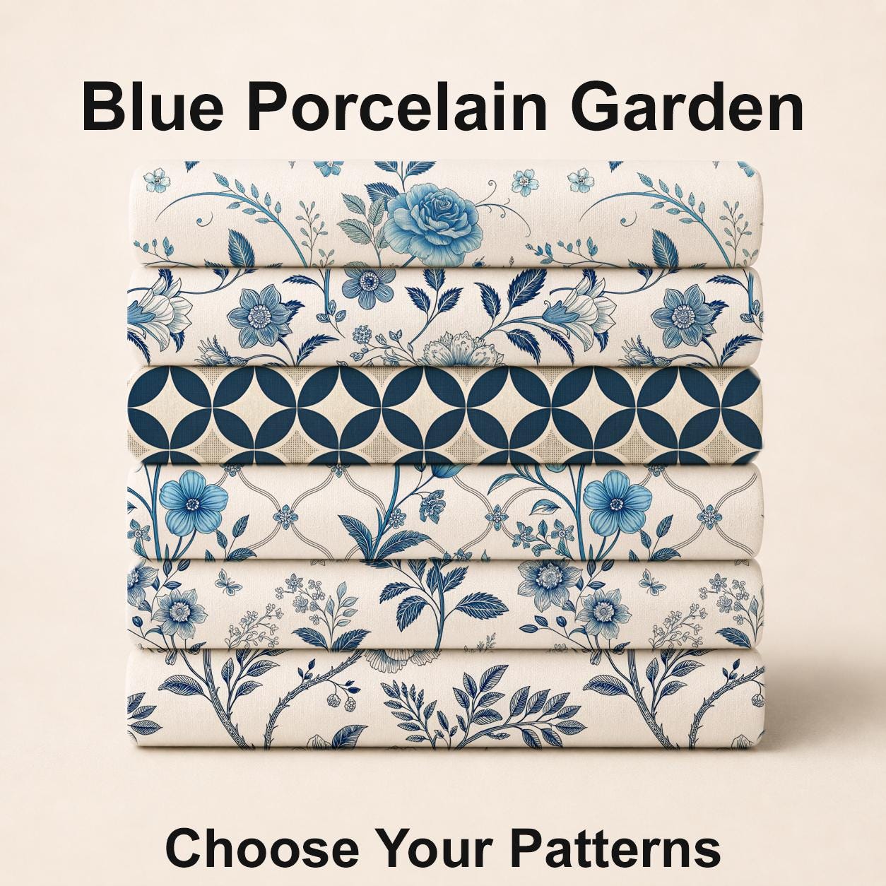 Blue Porcelain Garden Fabric Bundle Set - Shop now at American Fabric Prints