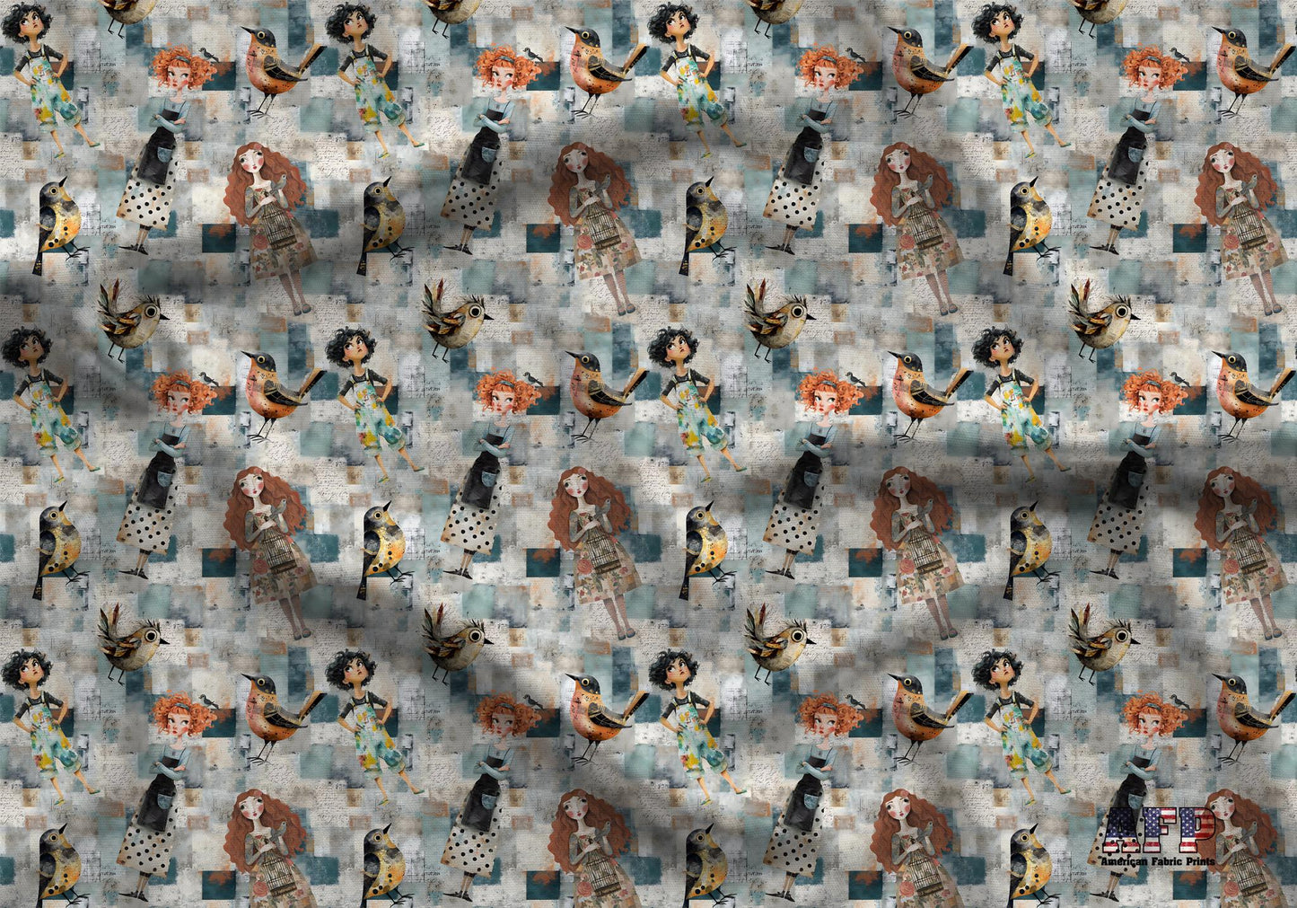 Folk Art Lady Fabric - Shop now at American Fabric Prints