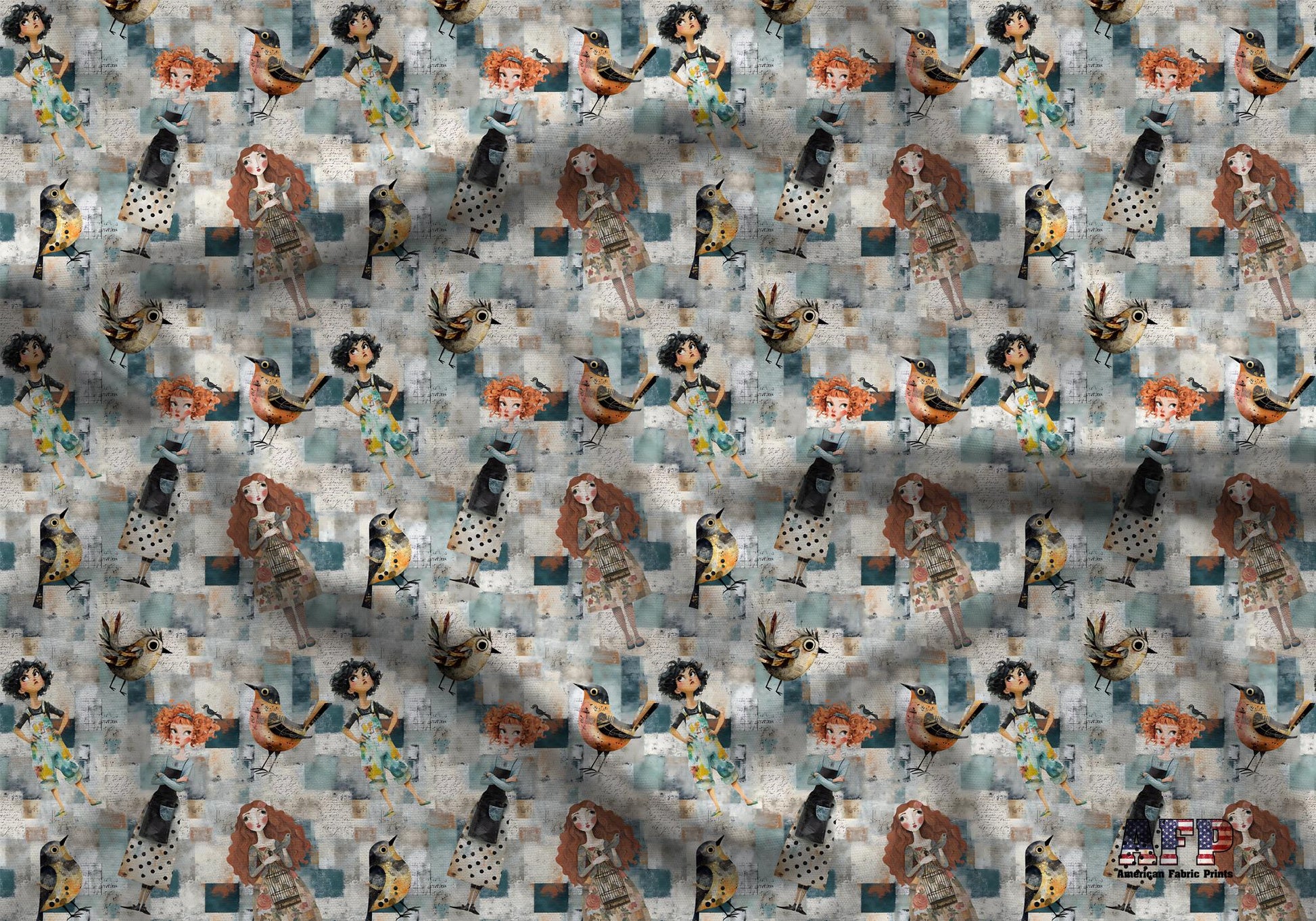 Folk Art Lady Fabric - Shop now at American Fabric Prints