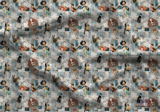 Folk Art Lady Fabric - Shop now at American Fabric Prints