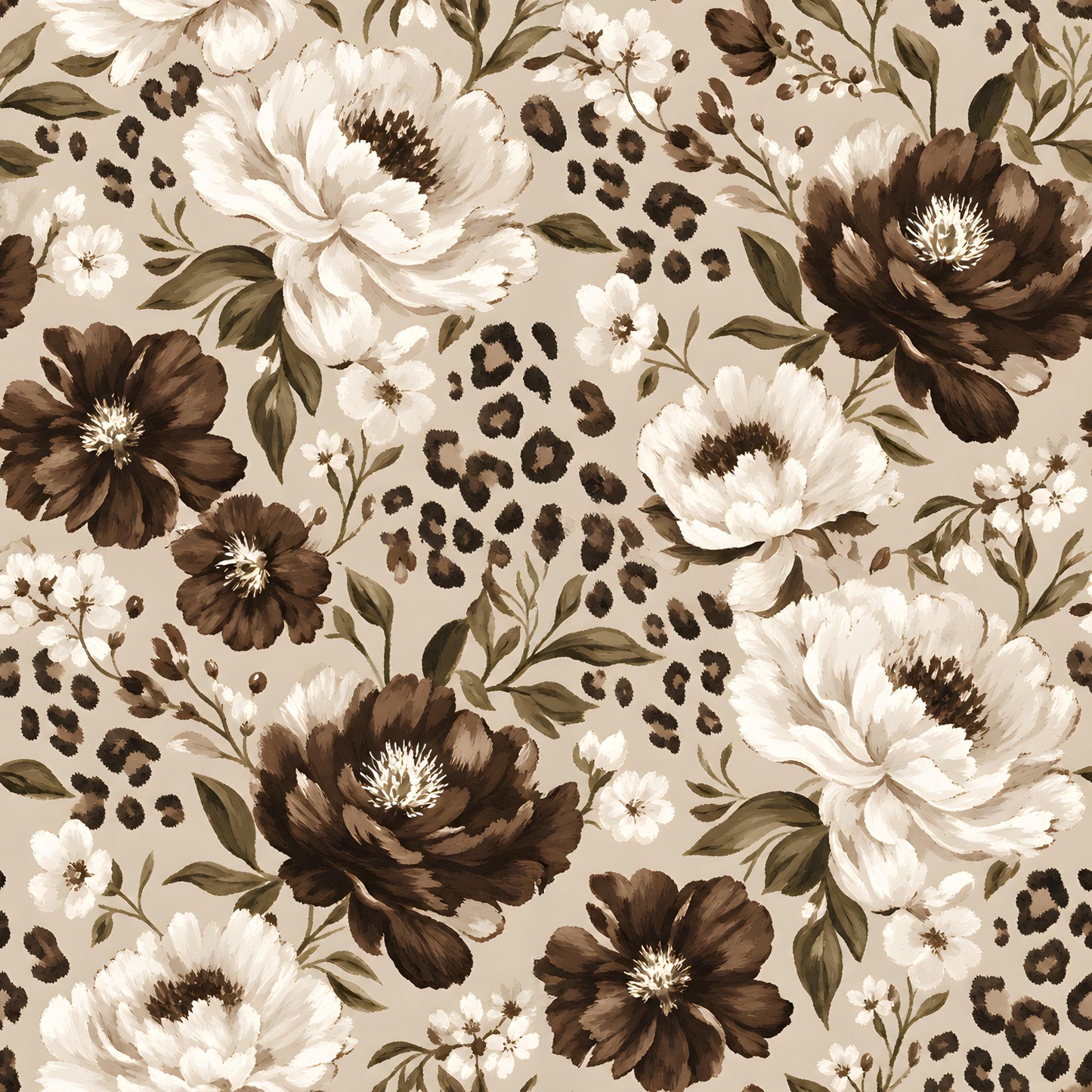 Leopard Brown Floral Fabric - Shop now at American Fabric Prints