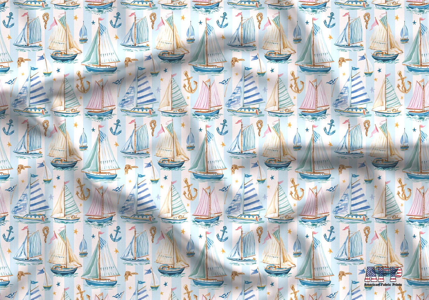 Preppy Sailboats Fabric - Shop now at American Fabric Prints