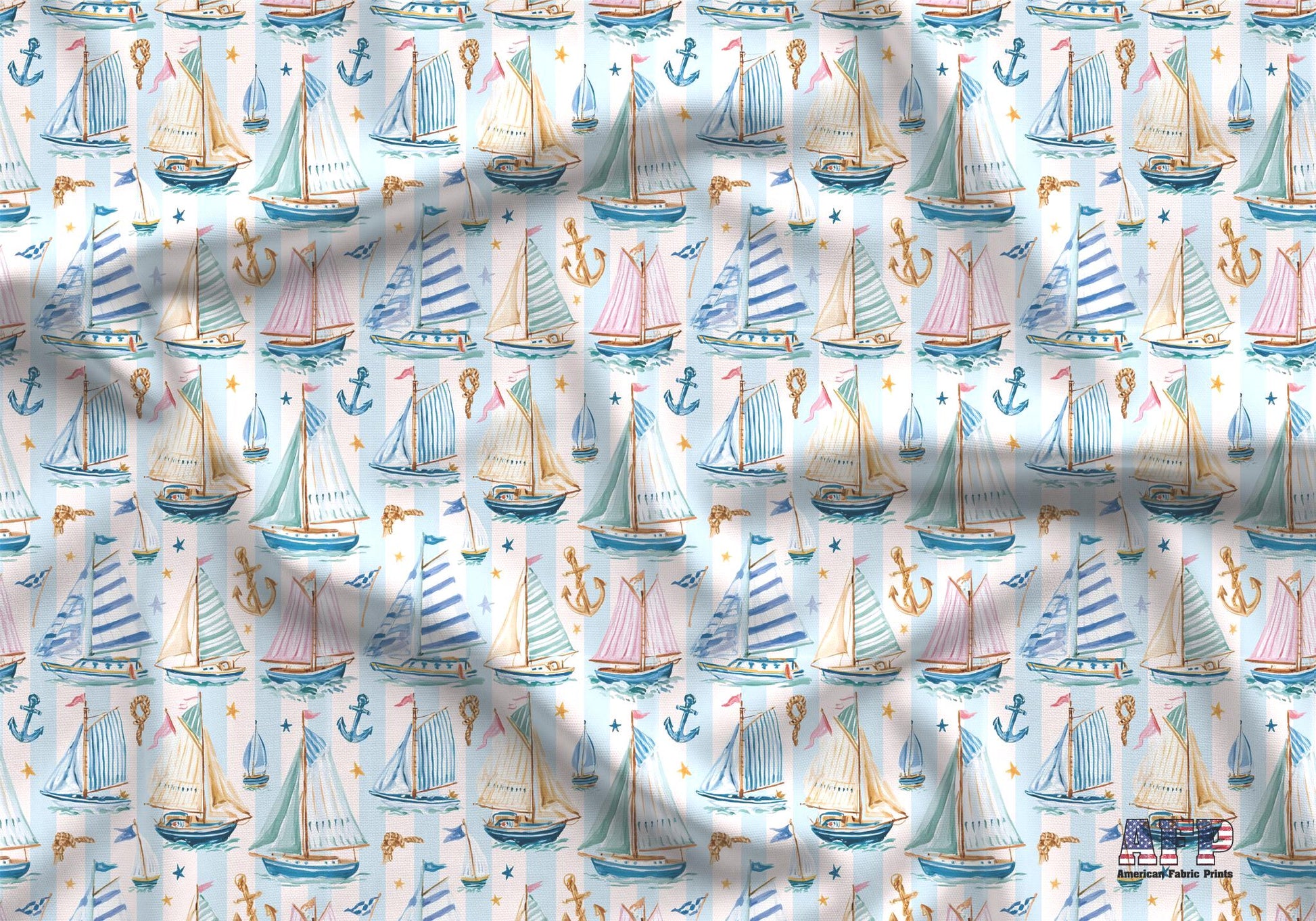 Preppy Sailboats Fabric - Shop now at American Fabric Prints