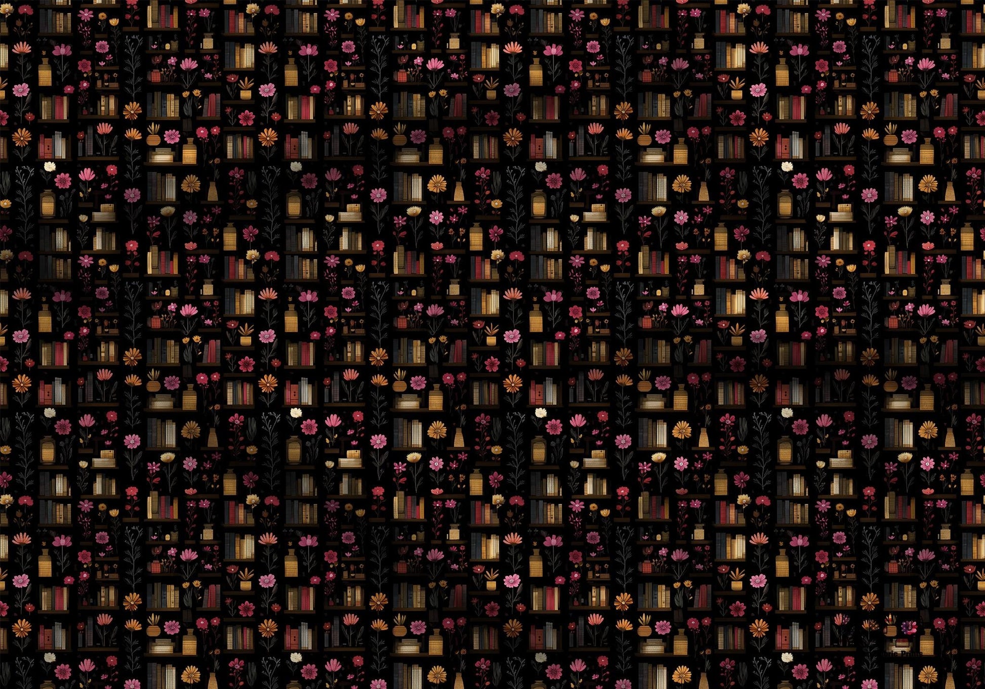 Dark Book Shelves Fabric - Shop now at American Fabric Prints