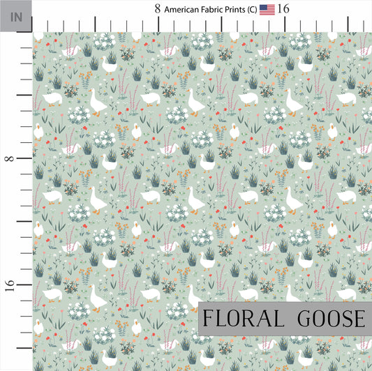 Floral Goose Cotton Quilt Fabric | Green Meadow Print | Made in the USA | American Fabric Prints