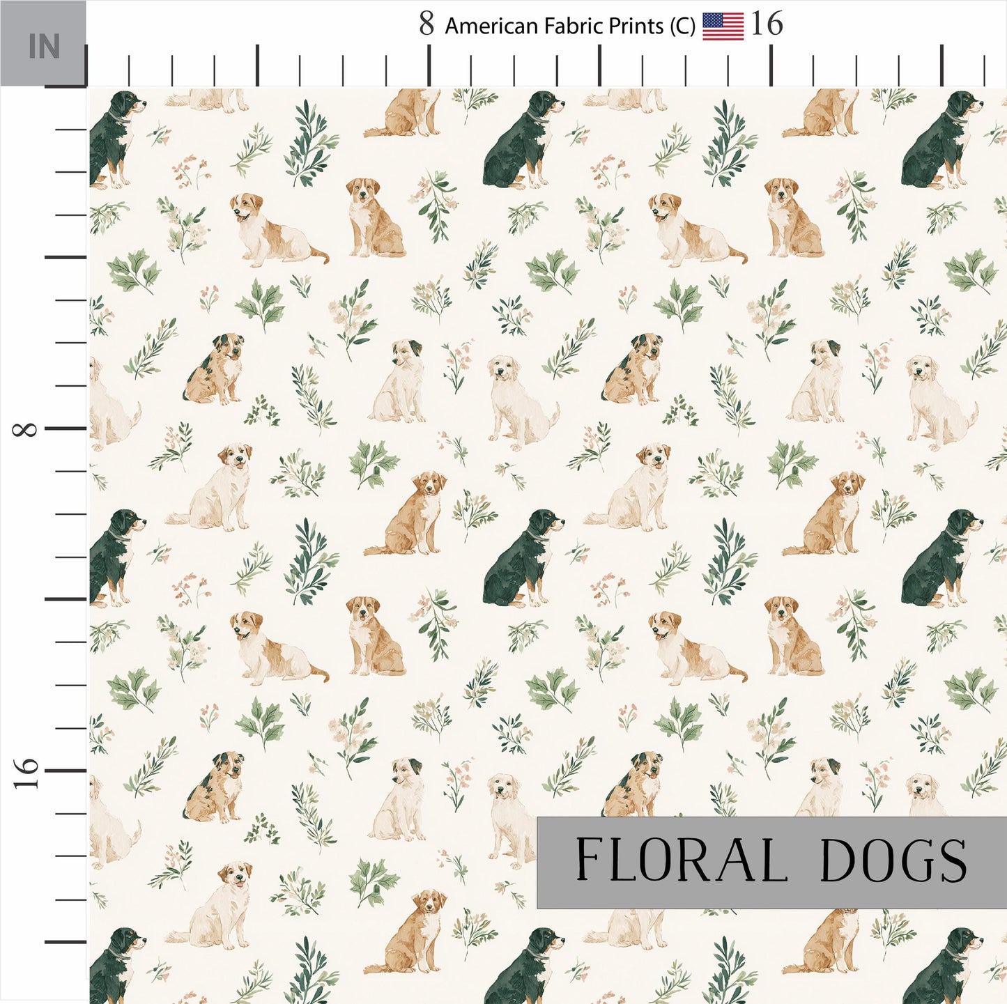 Floral Dogs Quilt Fabric | Premium Cotton Quilt Fabric with Flowers and Dogs Pattern | Made in the USA | American Fabric Prints | Dog Fabric