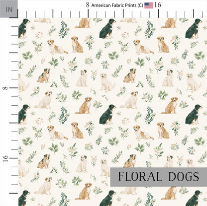 Floral Dogs Quilt Fabric | Premium Cotton Quilt Fabric with Flowers and Dogs Pattern | Made in the USA | American Fabric Prints | Dog Fabric