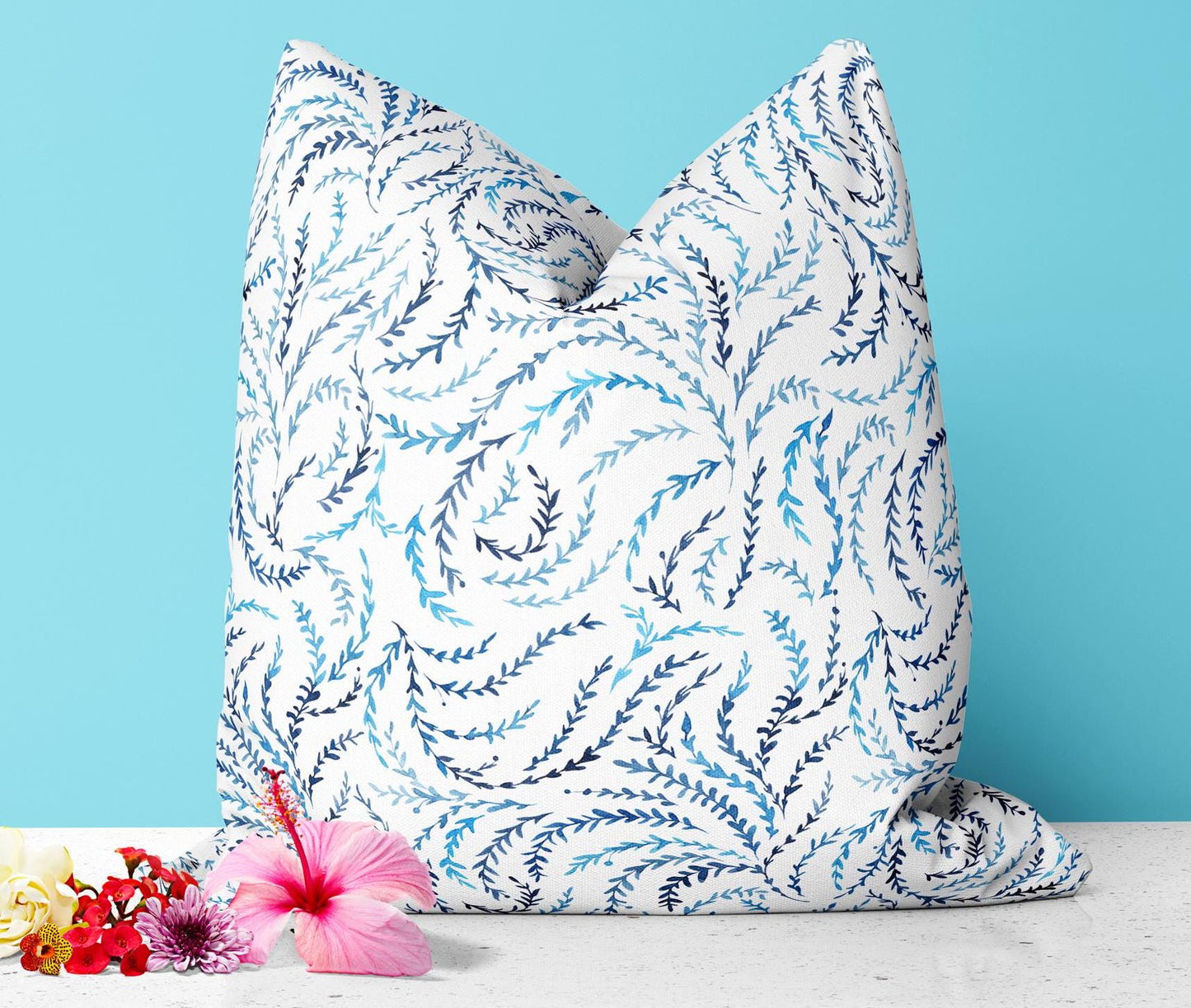 Floral Motif Fabric by the Yard, Shades of Blue Floral Pattern Fabric, Flower Fabric for Curtains, Upholstery, Pillow Covers, Couch Covering