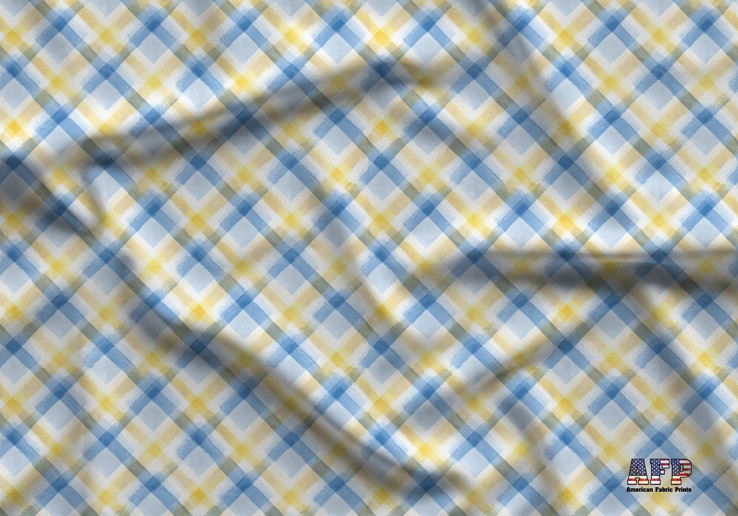 Pastel Blue and Yellow Plaid Fabric - Shop now at American Fabric Prints