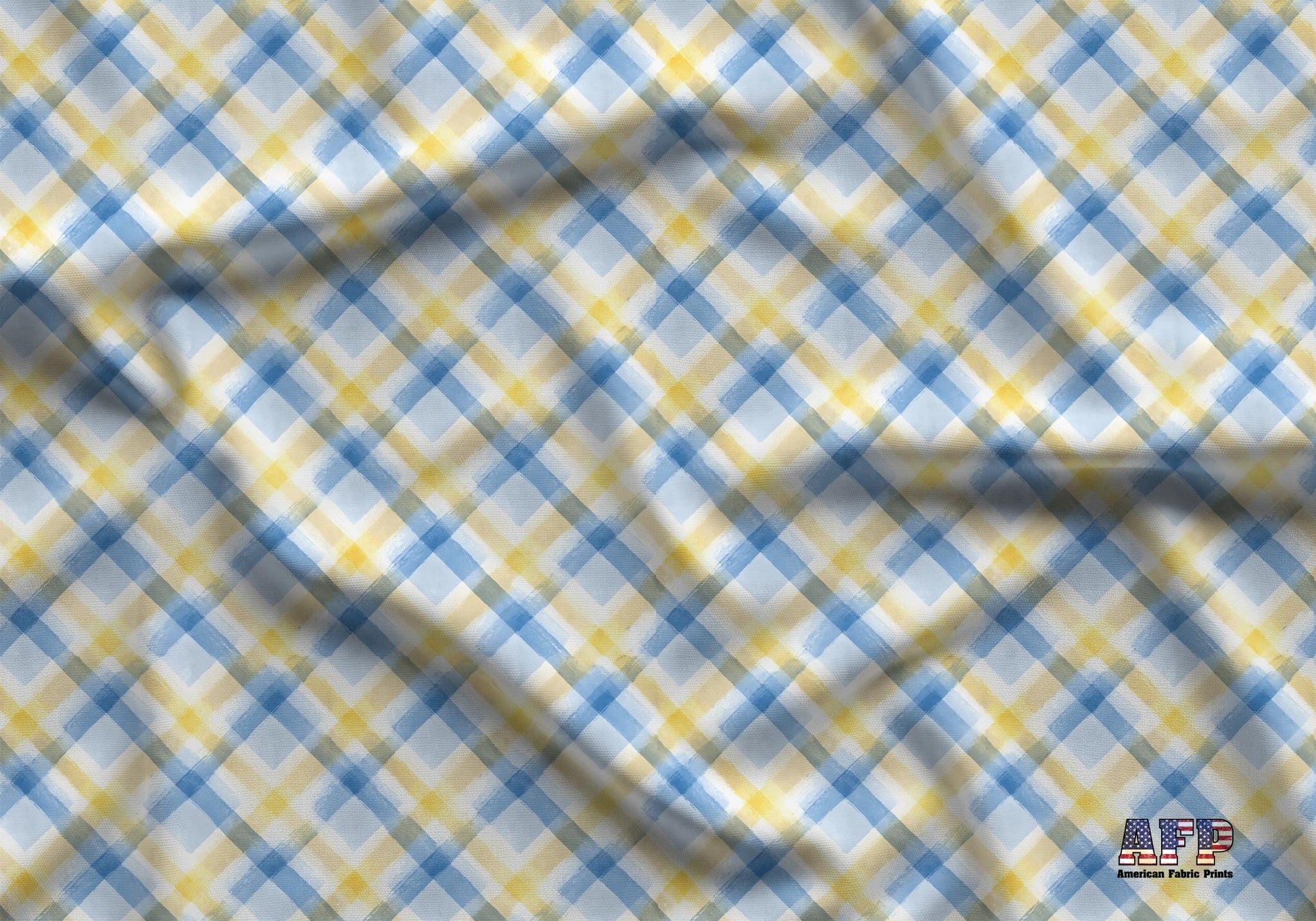 Pastel Blue and Yellow Plaid Fabric - Shop now at American Fabric Prints
