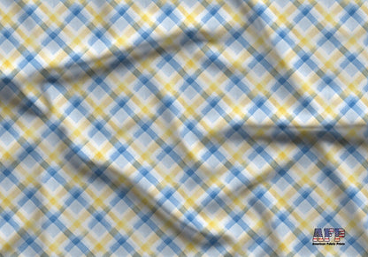 Pastel Blue and Yellow Plaid Fabric - Shop now at American Fabric Prints