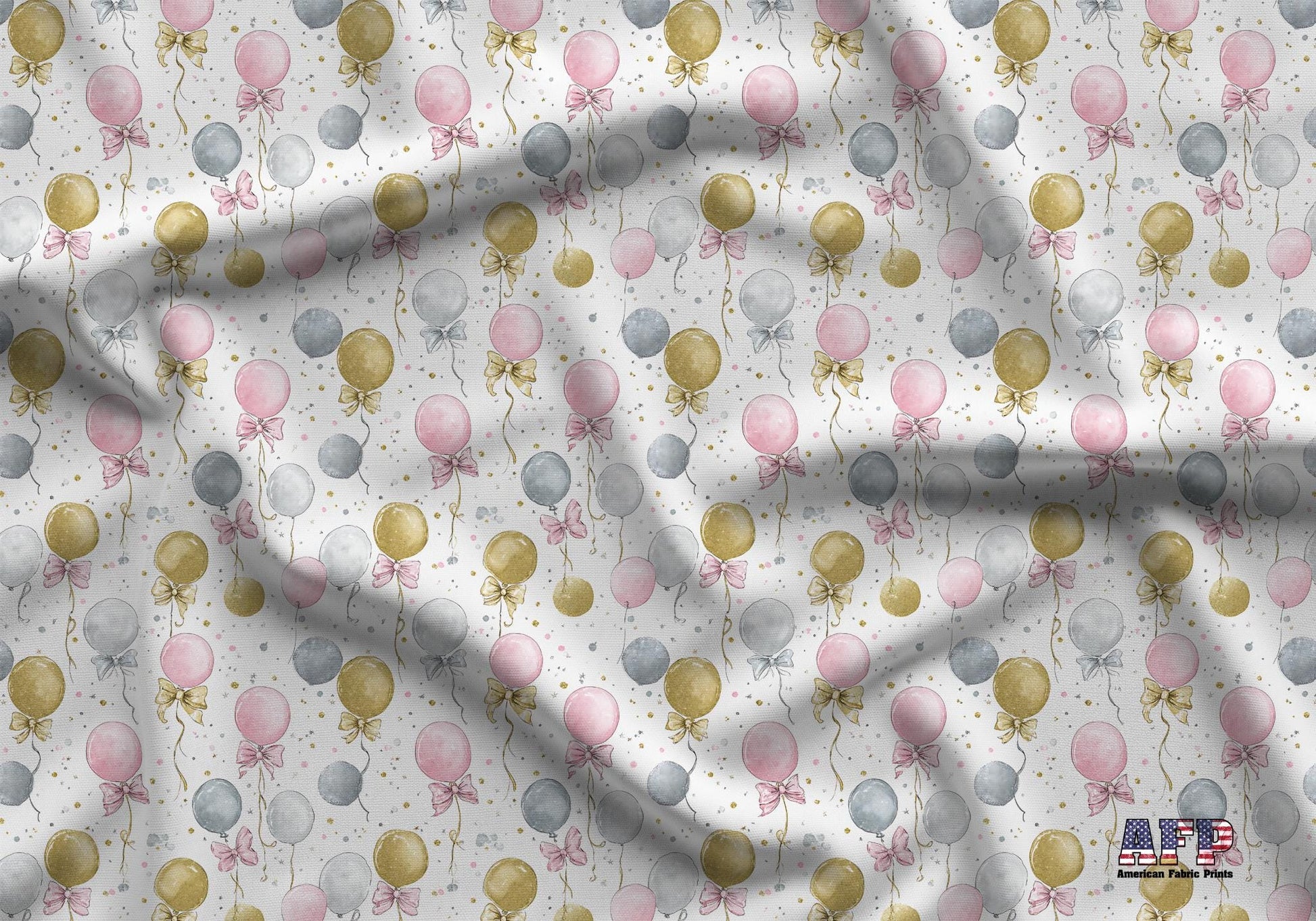 Coquette New Years Balloons Fabric - Shop now at American Fabric Prints
