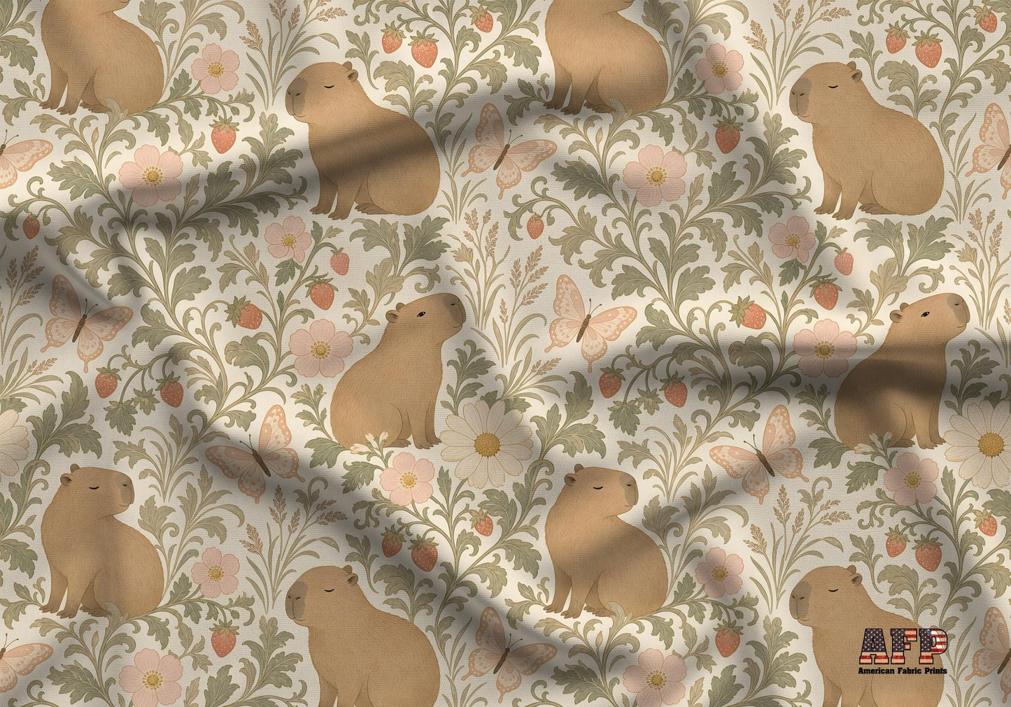 Capybara and Butterflies Fabric - Shop now at American Fabric Prints