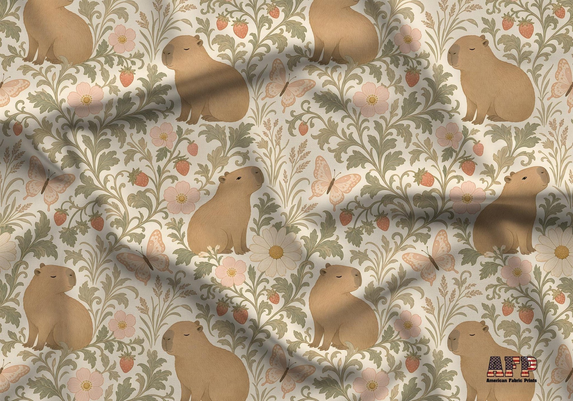 Capybara and Butterflies Fabric - Shop now at American Fabric Prints