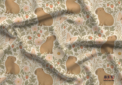 Capybara and Butterflies Fabric - Shop now at American Fabric Prints