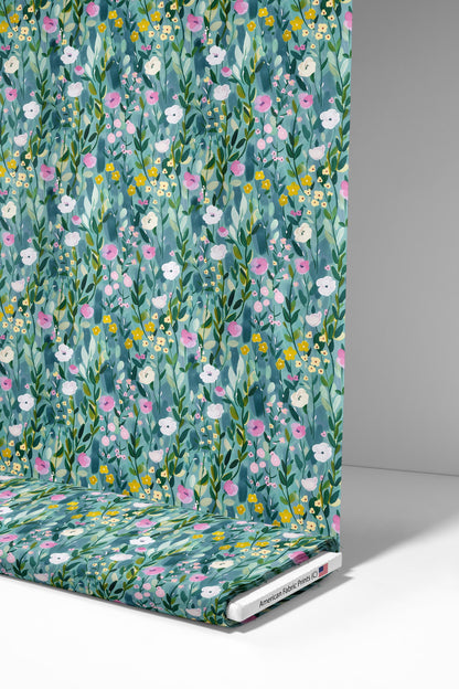 Floral Meadow Fabric | Premium Cotton Quilt Fabric | Watercolor Flower Pattern | Spring Craft | Made in America | American Fabric Prints