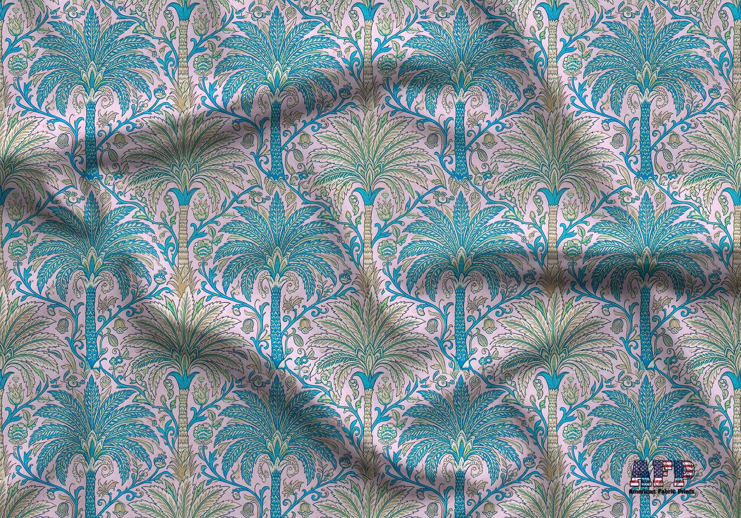 Blue and Green Palm Trees Fabric - Shop now at American Fabric Prints
