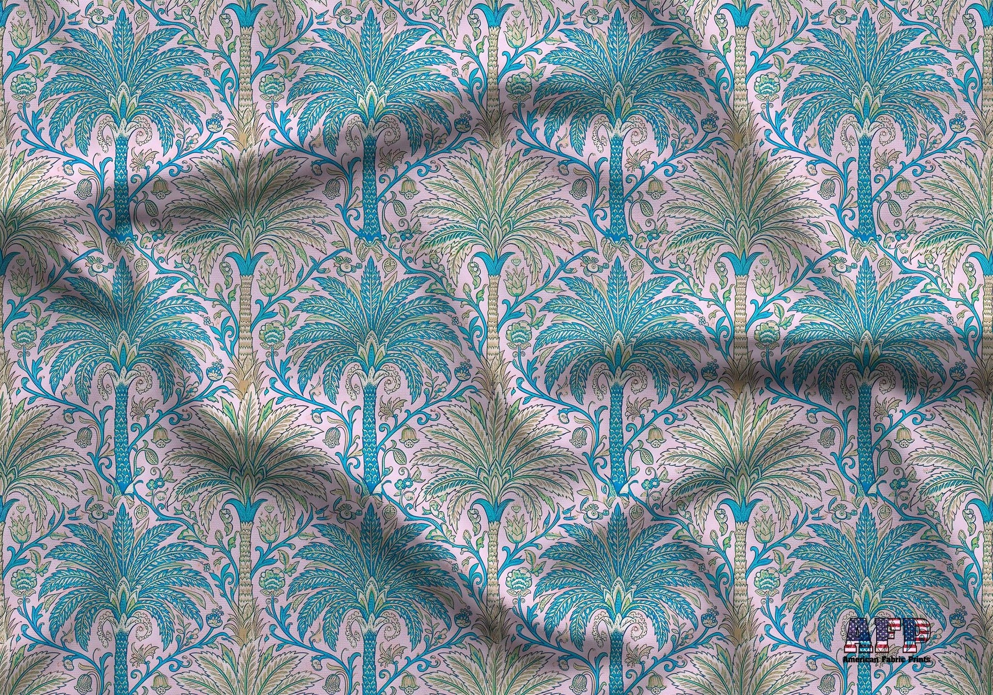 Blue and Green Palm Trees Fabric - Shop now at American Fabric Prints
