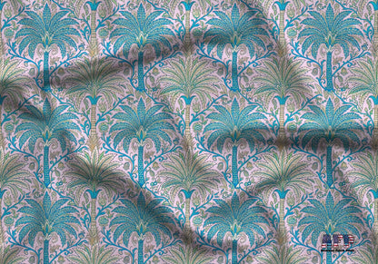 Blue and Green Palm Trees Fabric - Shop now at American Fabric Prints