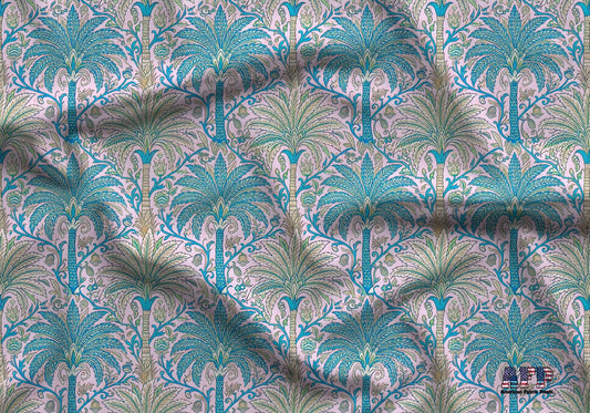 Blue and Green Palm Trees Fabric - Shop now at American Fabric Prints
