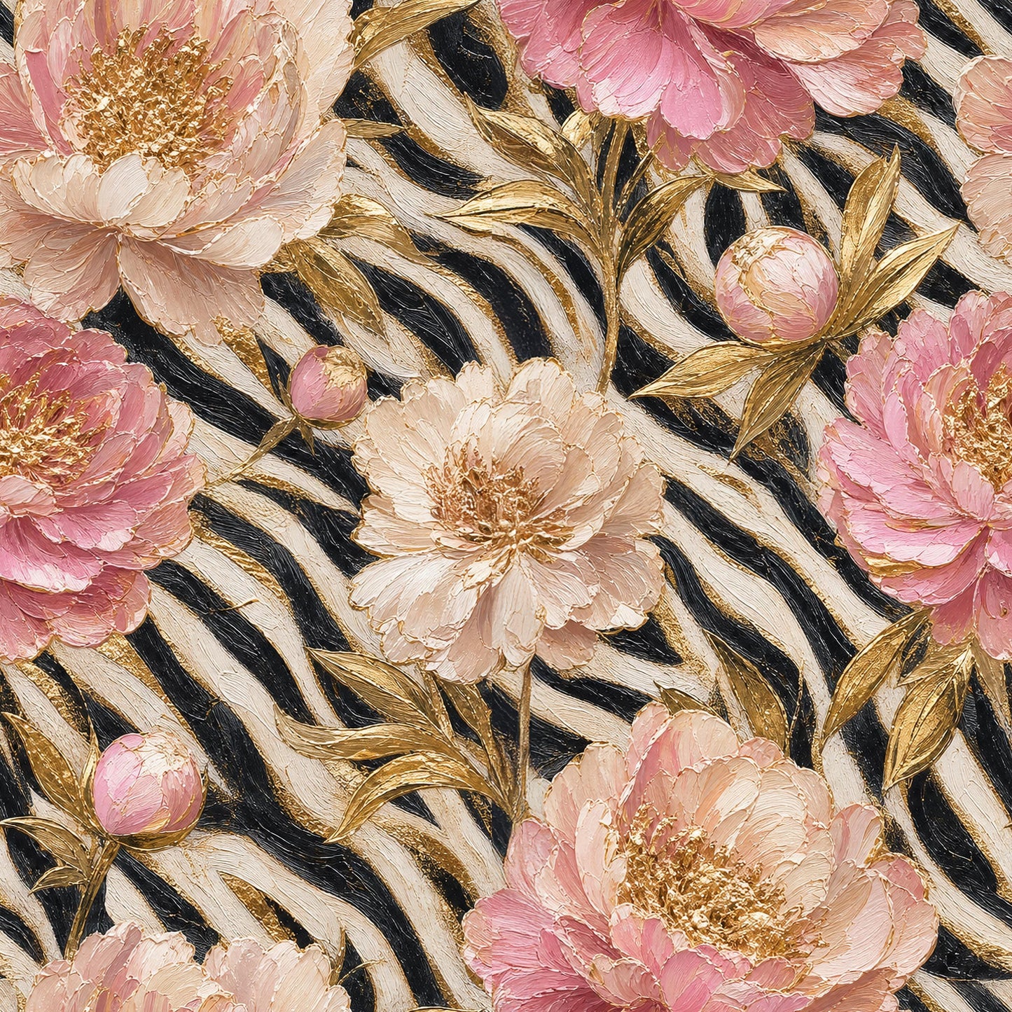 Pink Peony Gold Zebra Fabric - Shop now at American Fabric Prints