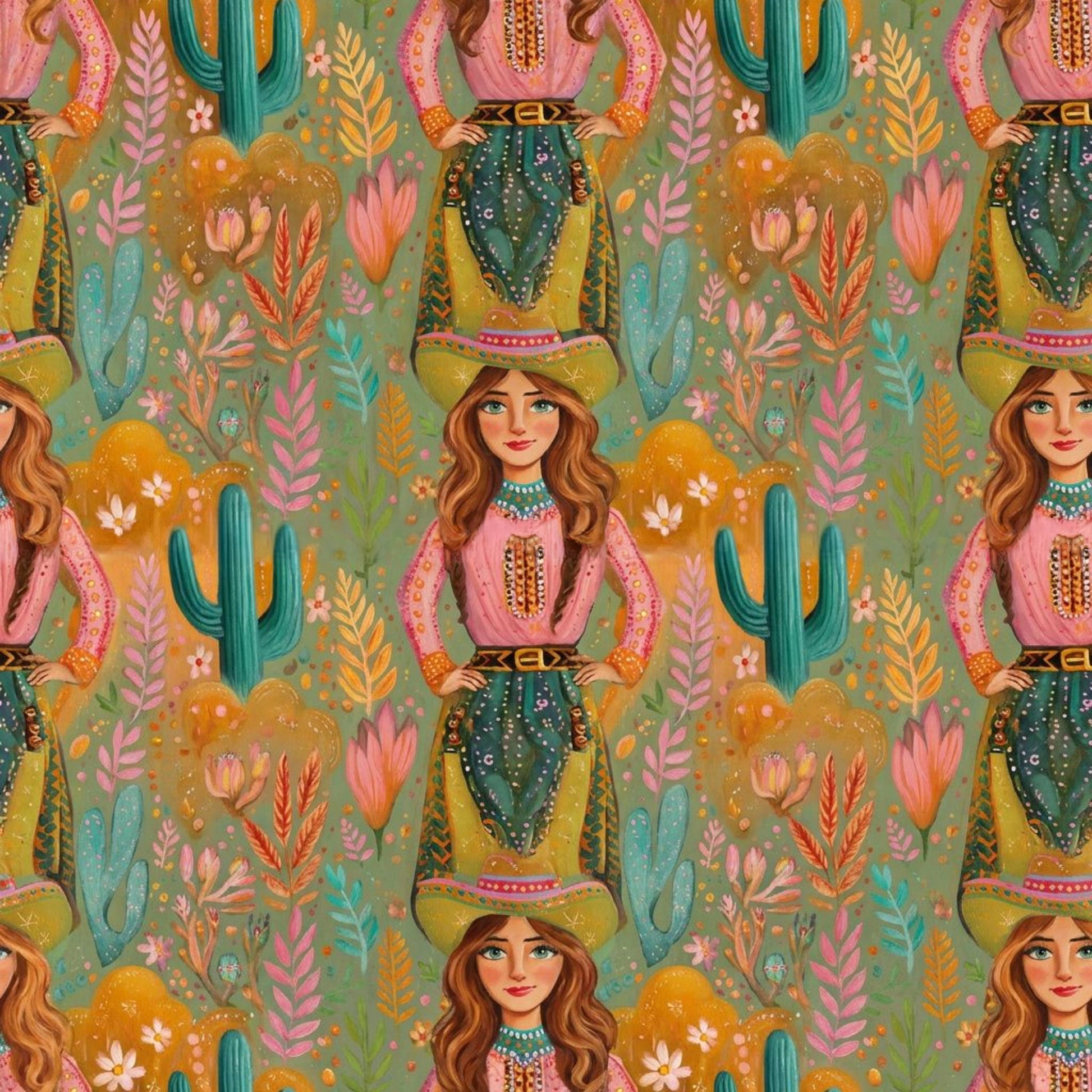 Bright Cowgirl Fabric - Shop now at American Fabric Prints