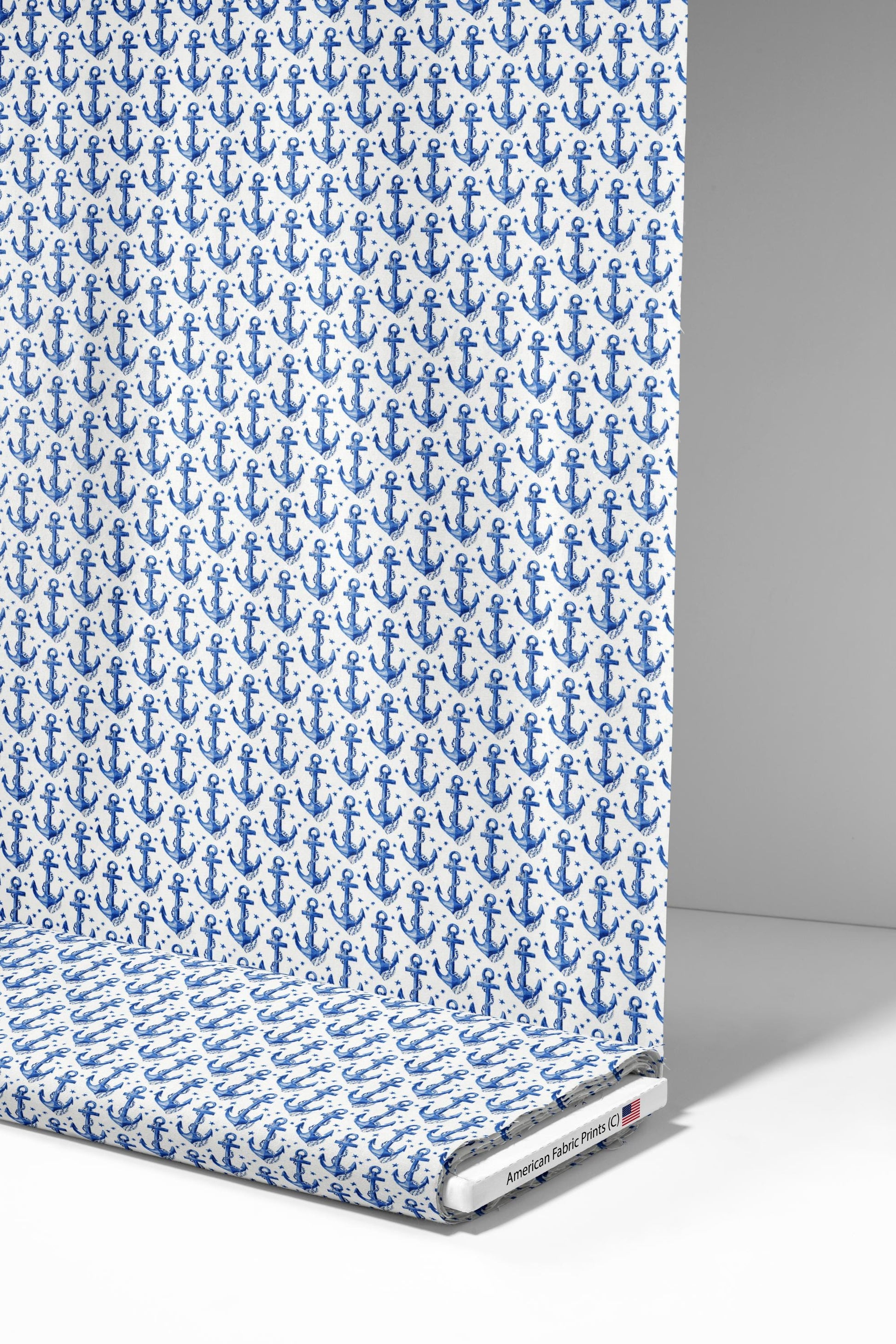 Blue Anchors Fabric - Shop now at American Fabric Prints