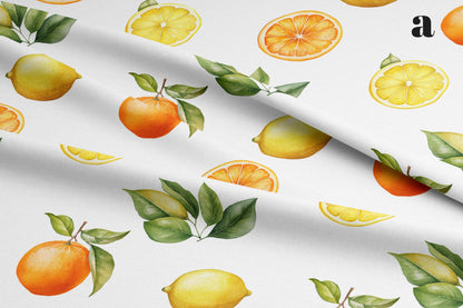 Cotton Fabric with Orange and Lemon Pattern. Shop now at American Fabric Prints.