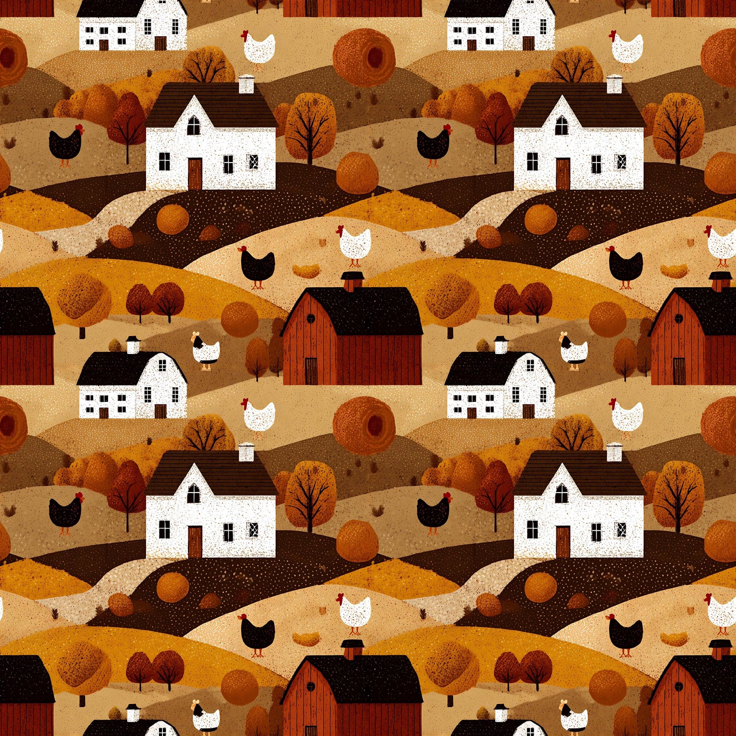 Nostalgic Farm With Chickens Fabric - Shop now at American Fabric Prints