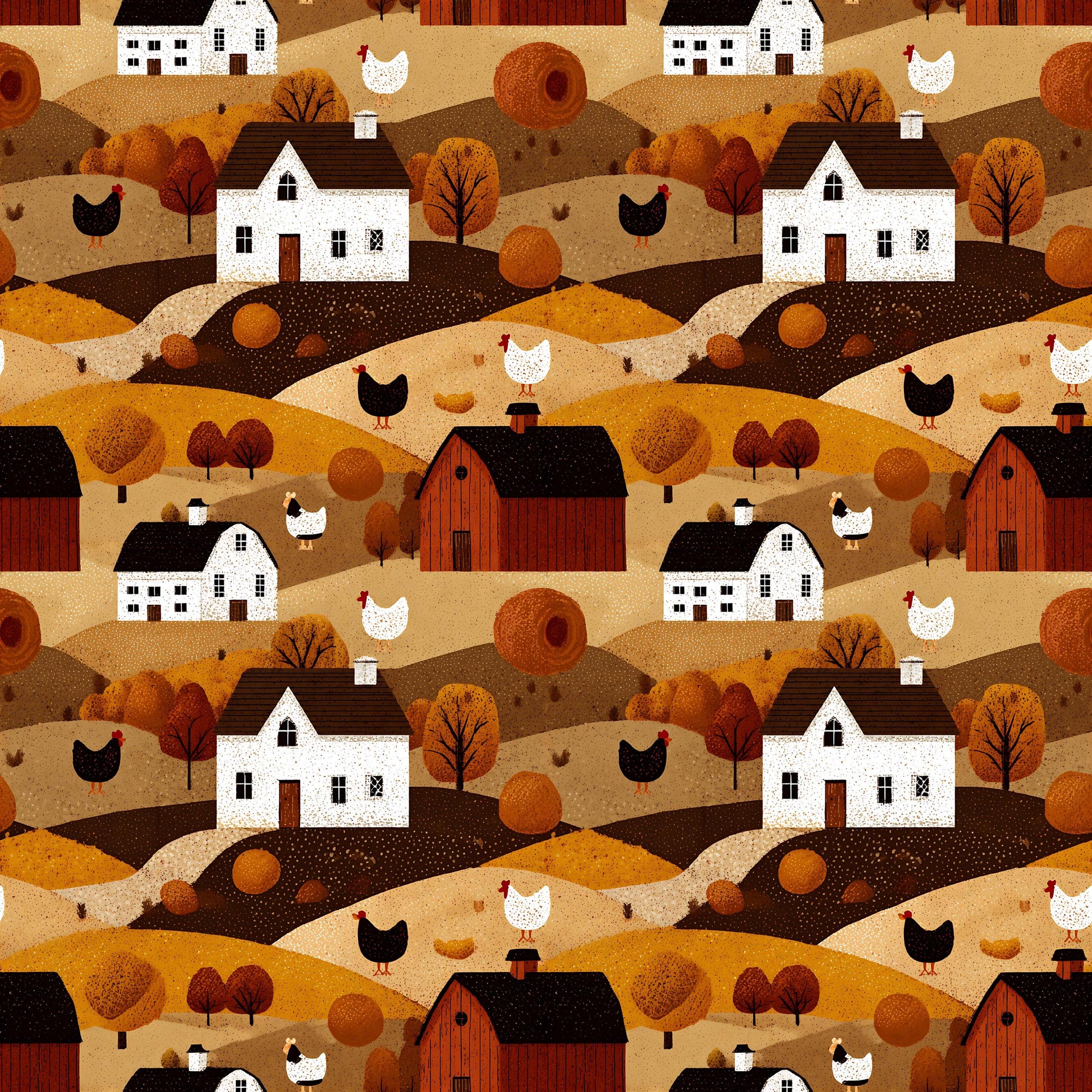 Nostalgic Farm With Chickens Fabric - Shop now at American Fabric Prints