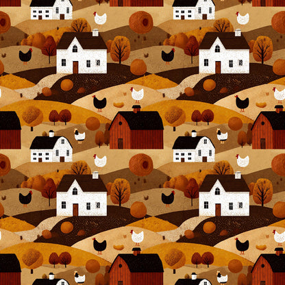Nostalgic Farm With Chickens Fabric - Shop now at American Fabric Prints
