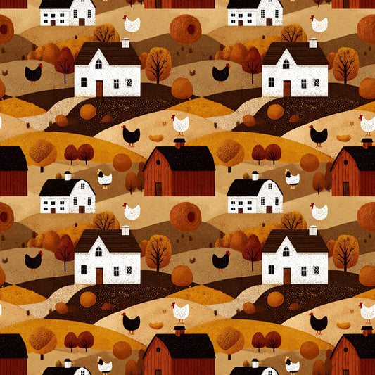 Nostalgic Farm With Chickens Fabric - Shop now at American Fabric Prints