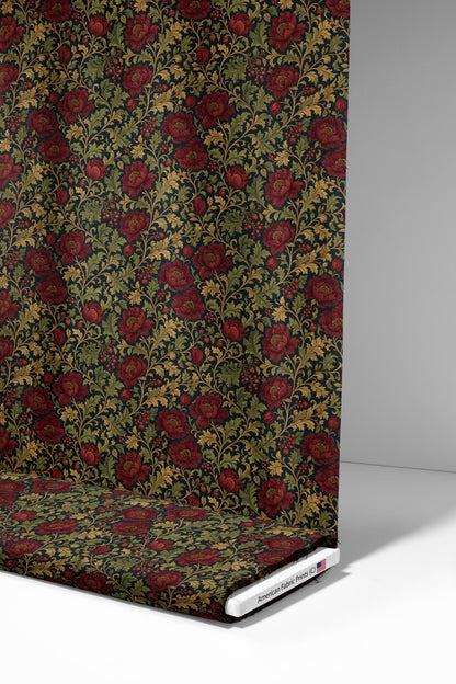 Victorian Dark Red Floral and Berries Fabric - Shop now at American Fabric Prints