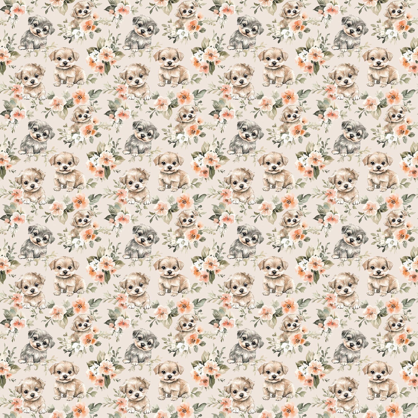 Floral Puppies Quilting Cotton Fabric | BOHO Theme | Made in the USA by American Fabric Prints