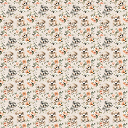 Floral Puppies Quilting Cotton Fabric | BOHO Theme | Made in the USA by American Fabric Prints