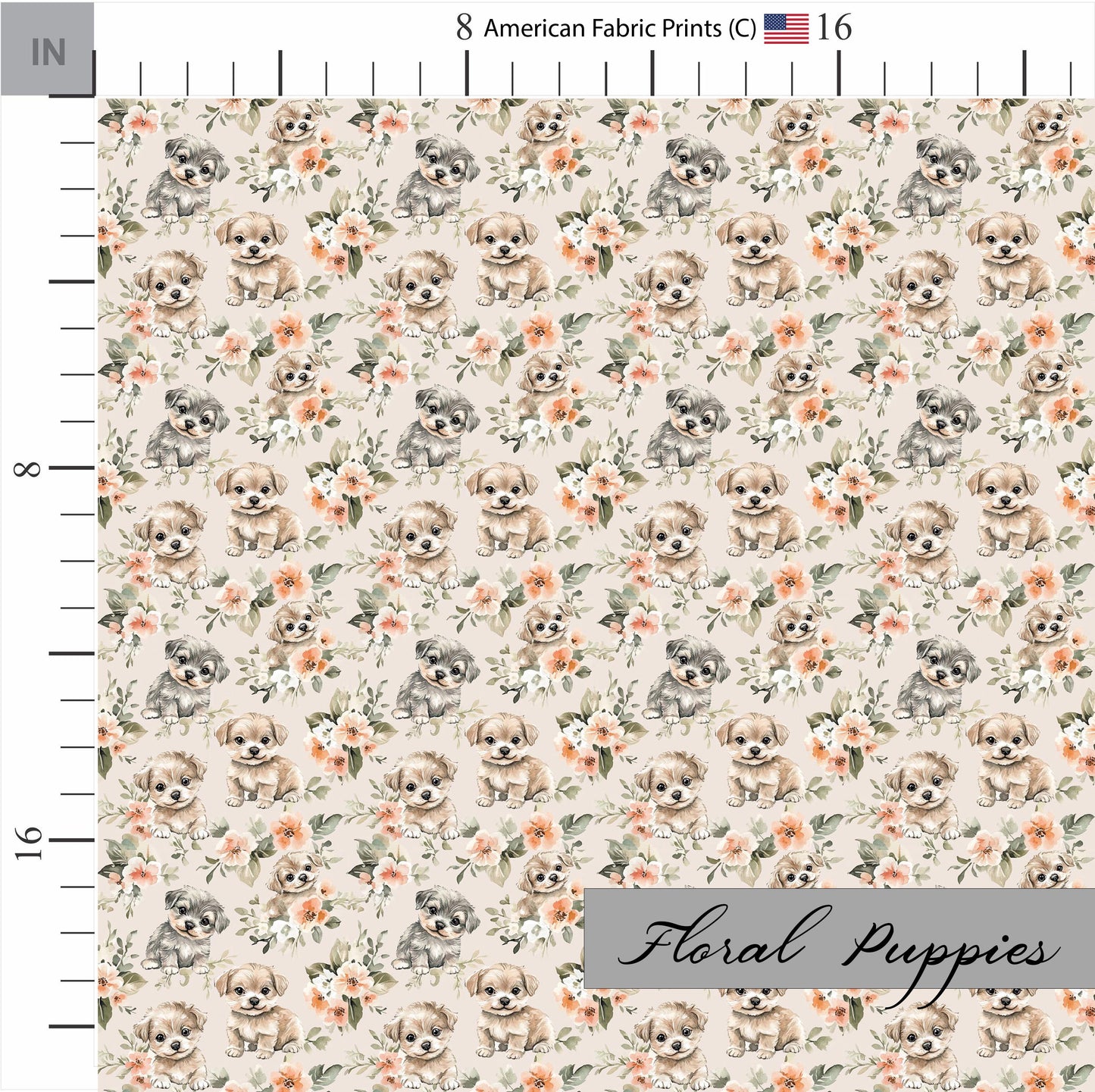 Floral Puppies Quilting Cotton Fabric | BOHO Theme | Made in the USA by American Fabric Prints