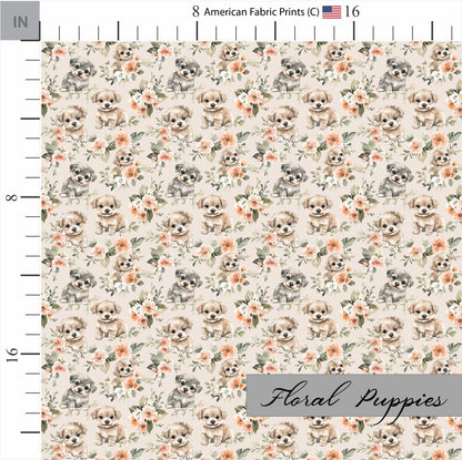 Floral Puppies Quilting Cotton Fabric | BOHO Theme | Made in the USA by American Fabric Prints