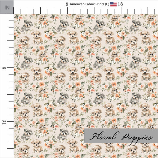 Floral Puppies Quilting Cotton Fabric | BOHO Theme | Made in the USA by American Fabric Prints