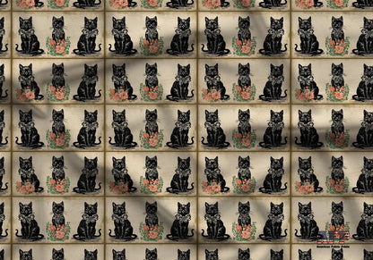 Vintage Retro Black Cats Fabric - Shop now at American Fabric Prints