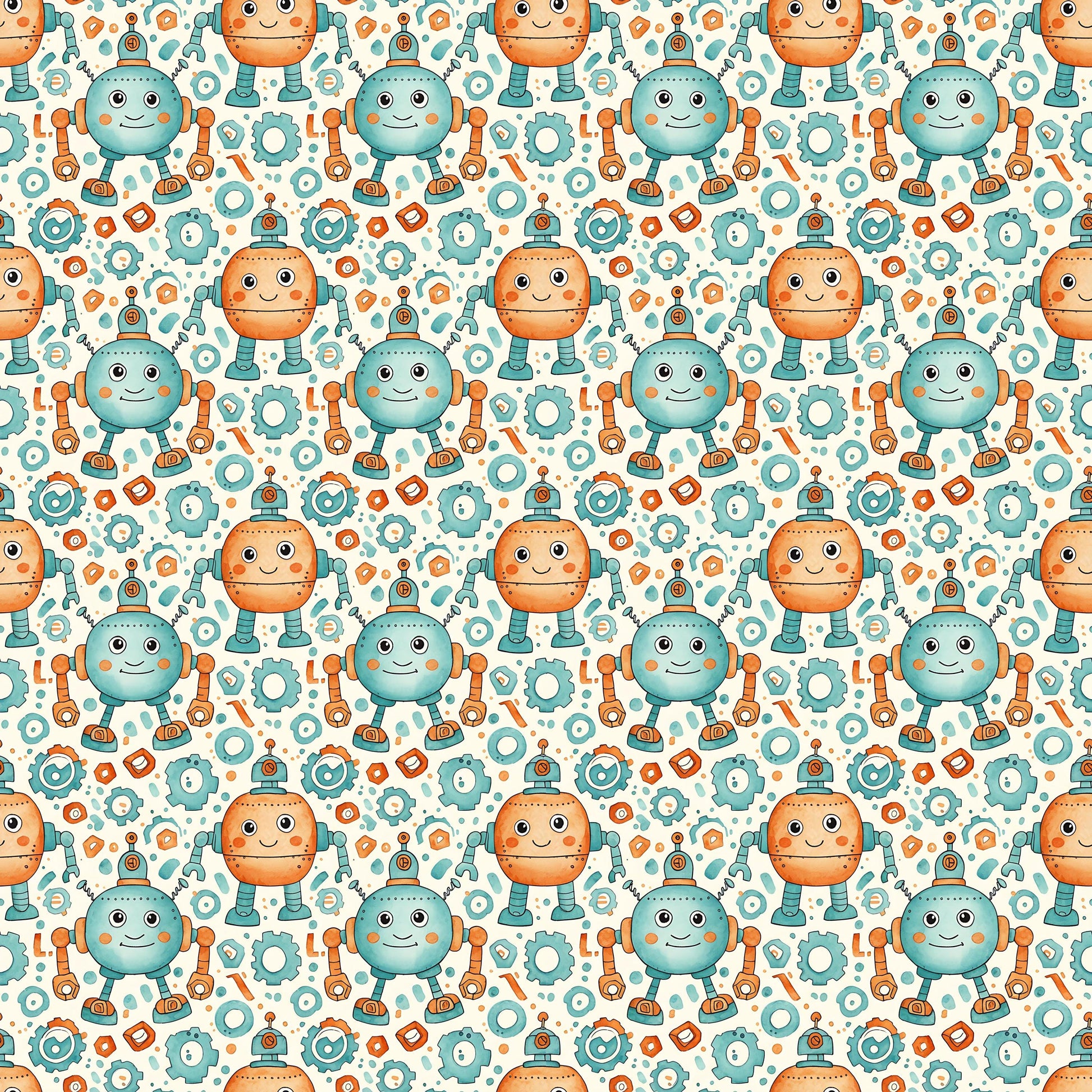 Smiing Robots Fabric - Shop now at American Fabric Prints