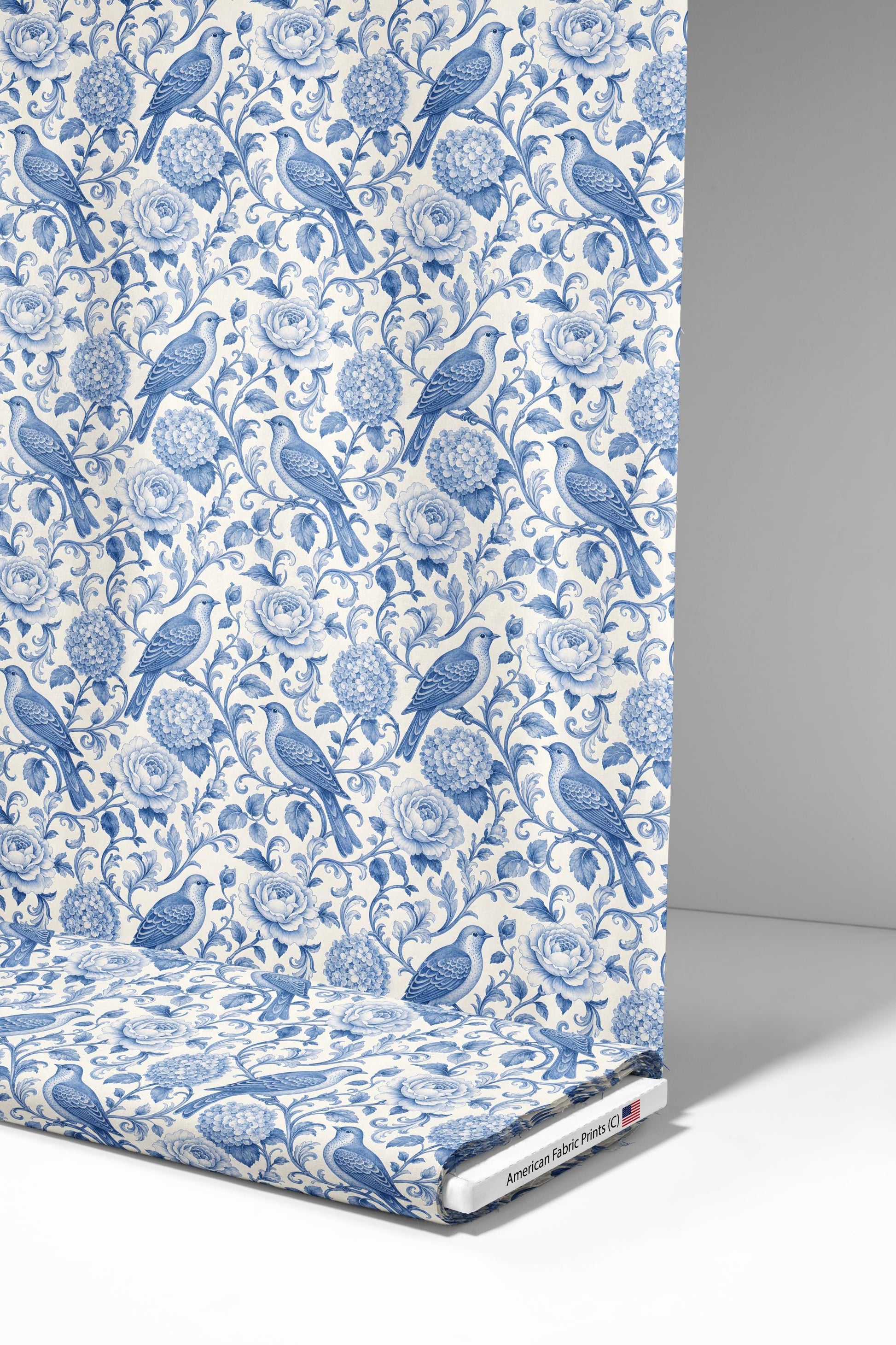Blue Bird Toile Fabric - Shop now at American Fabric Prints