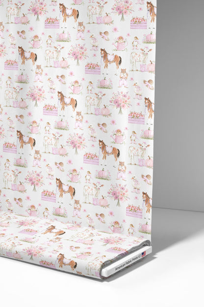 Pink Farmhouse Fabric | Premium Cotton Quilt Fabric | Pink Rustic Cowgirl | Made in the USA | American Fabric Prints | Pink Nursery Fabric