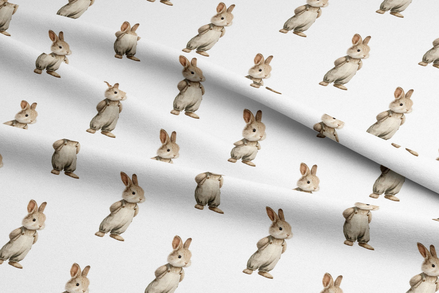 Rustic Dressed Bunny Fabric - Quilting Cotton Print - Brown Bunny, Vintage Dressed Animal, Nursery Pattern - by American Fabric Prints